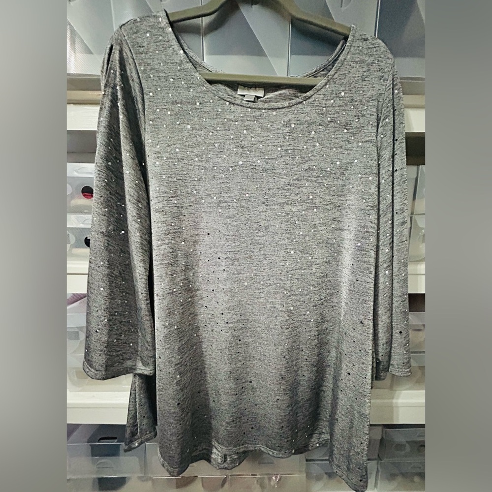 Avenue Gray Long Sleeve Top with Sparkle